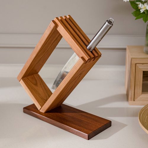 掬涵实木刀架厨房刀具置物架刀座收纳多功能家用餐具笼