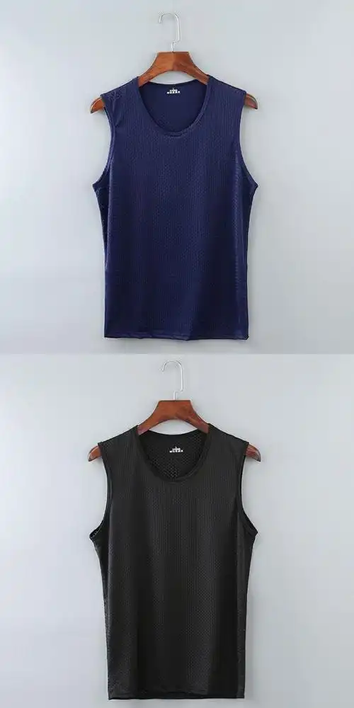 夏季冰丝网眼背心男薄款修身大码宽松运动透气速干打底衫无袖t恤