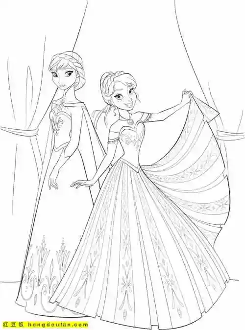 奇缘》艾莎公主和安娜公主卡通涂色图片免费下载-红豆饭小学生简笔画
