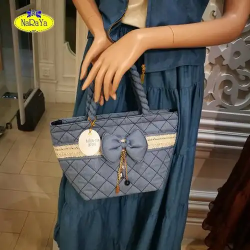 泰国naraya娜莱雅曼谷包小饺子蝴蝶结手提牛仔牛仔布通用款女包