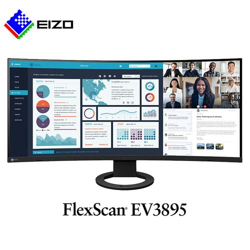 艺卓eizo ev3895 type-c lan端口 曲面屏 低蓝光无闪烁 安防监控显示