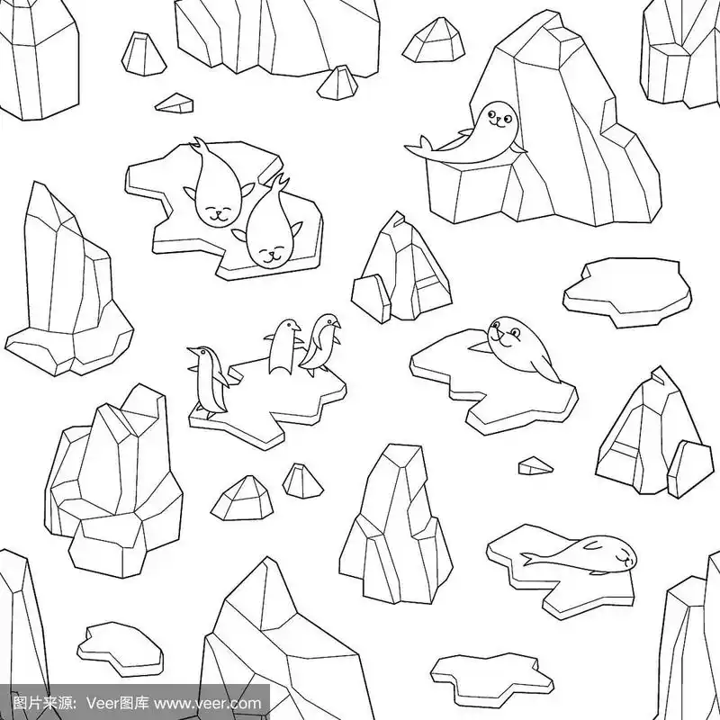 四方连续纹样,绘画插图,冰山,矢量,海豹