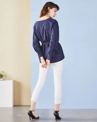 eral/艾莱依衬衫女长袖2018春装新款韩范纯色v领女衬衣667x033010