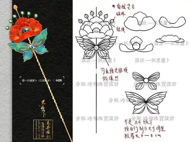 萝卜今天的小发簪仿点翠花丝镶嵌分解版