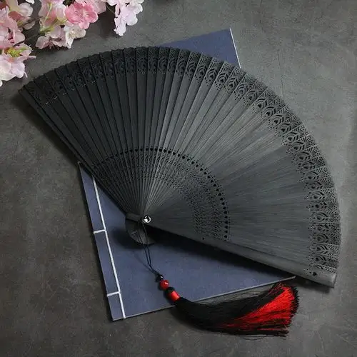 雀翎竹扇纯色雕花折扇中国风古典古风