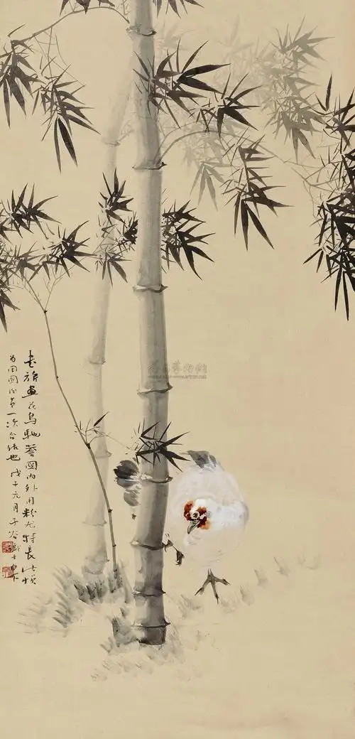 5328 竹鸡图 立轴 设色纸本