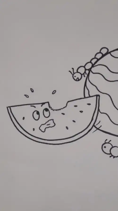 西瓜地里还能画些什么呢?西瓜简笔画