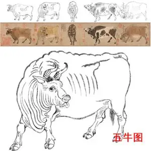 五牛图国画白描线稿彩图电子版jpg/tif花鸟动物牛临摹学习4人付款4