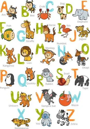 26个创意卡通英文字母表矢量素材 - 素材中国16素材网