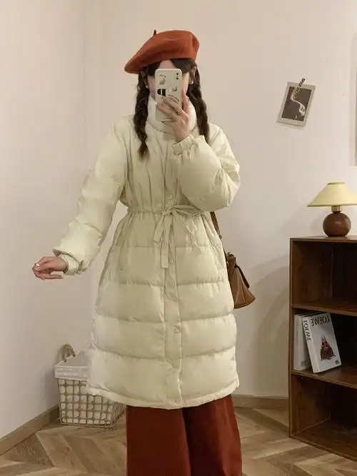 彧言2024秋冬新款韩版东大门长款立领白鸭绒羽绒服女宽松冬装外套
