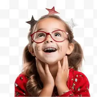 庆祝圣诞节的小女孩睁大眼睛寻找成功的机会