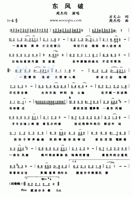 东风破简谱