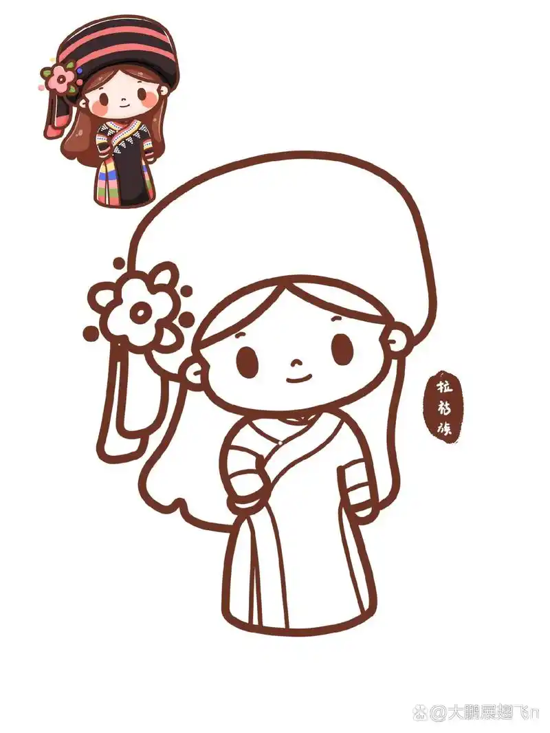 简笔画人物线稿 56个民族—拉祜族/珞巴族/满族/京族/景颇族/黎族