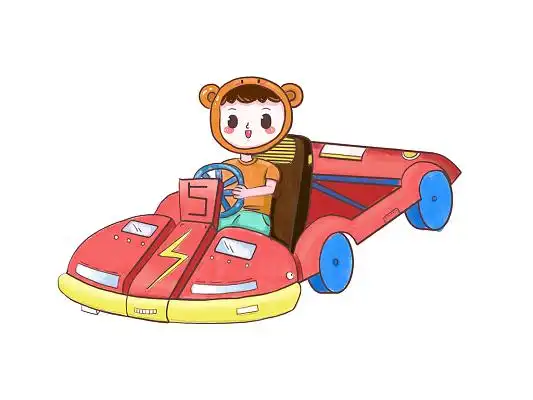 彩色手绘卡通六一儿童节快乐儿童开卡丁车元素png素材