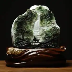 尚品美格 天然玉石大摆件精品原石一体雕刻意境山水山高水长ca401