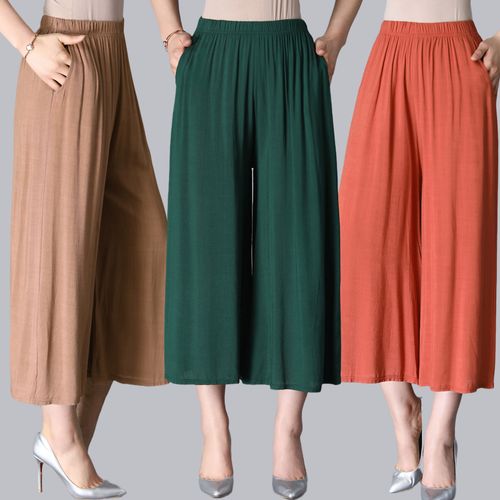 中老年人棉麻直筒裤妈妈高腰弹力裤大码女装夏季薄款外穿九分阔腿