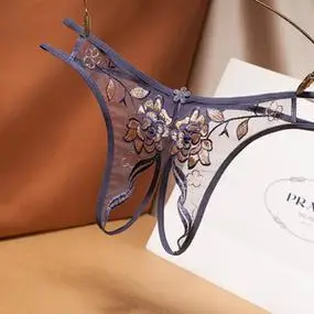 轻奢性感丁字裤欧美方便女士透明网纱火辣内裤熟女镂空t裤蕾丝