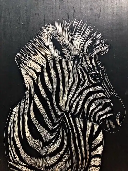 手工雕刻《斑马》黑白木刻版画