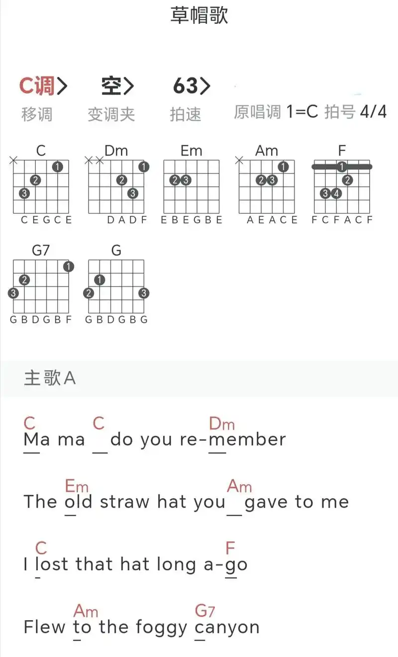 草帽歌吉他谱#《草帽歌》是由西条八十,乔山中作词,大野雄二 - 抖音