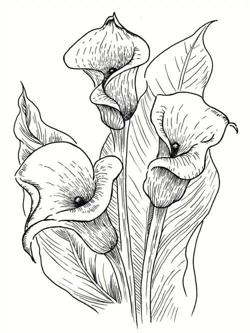 线描手绘花卉临摹马蹄莲034