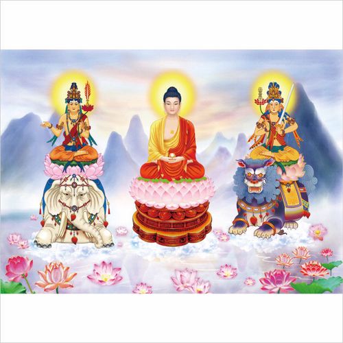 华严三圣高清庄严佛画像大日如来佛文殊菩萨普贤菩萨佛像画中堂画