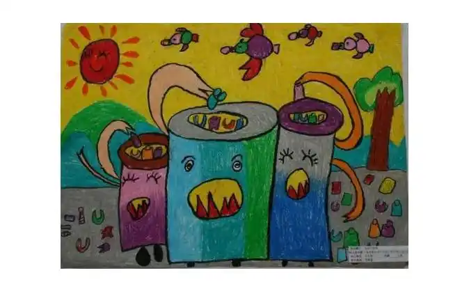 四色垃圾桶儿童画