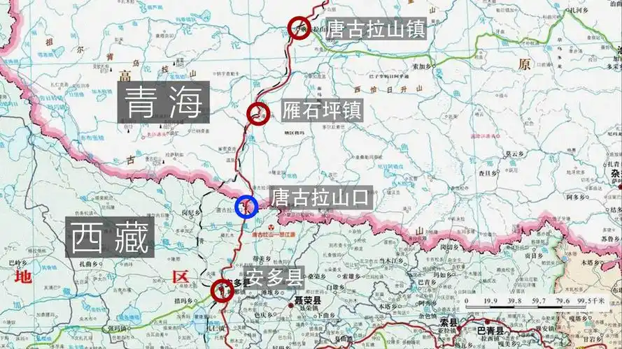 地图上西藏和青海的省界在唐古拉山口在全国的位置从地图上来看,位于