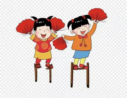 元宵节踩高跷两个人踩高跷剪纸六:踩高跷卡通摇摇欲坠高跷,卡通摇摇欲