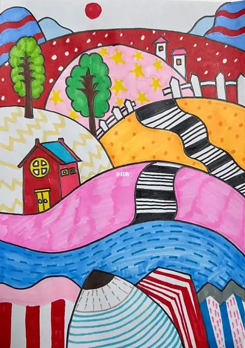 儿童画|重重叠叠的风景