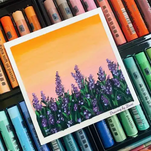 临摹油画棒画暮色下的薰衣草