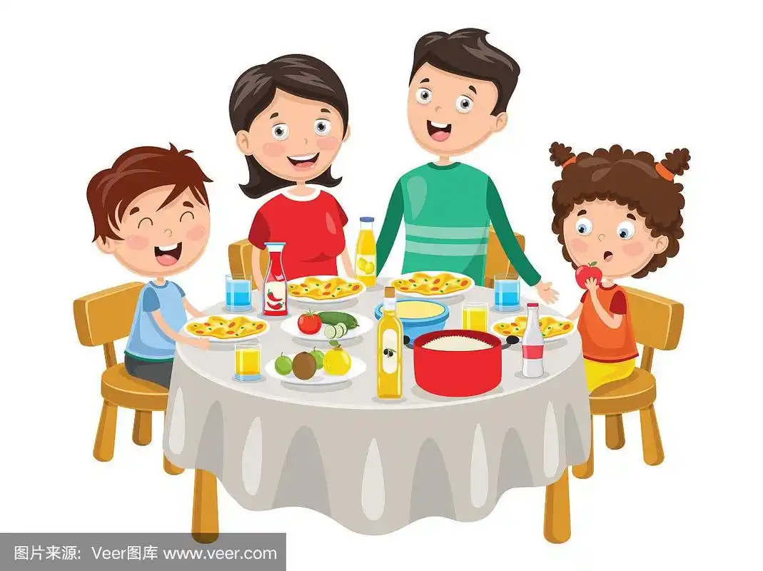 矢量插图的家庭有晚餐