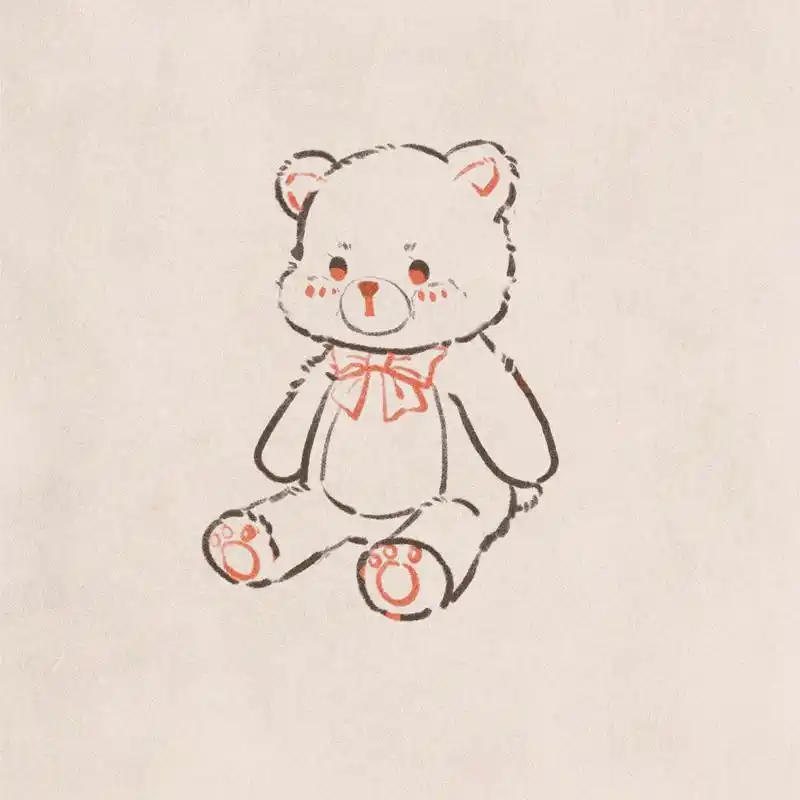 原创可爱简笔画小熊教程93 只需要一只铅笔,一只红笔和一支黑笔就