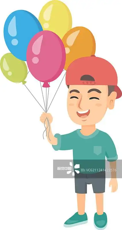 拿着彩色气球的白人男孩图片素材
