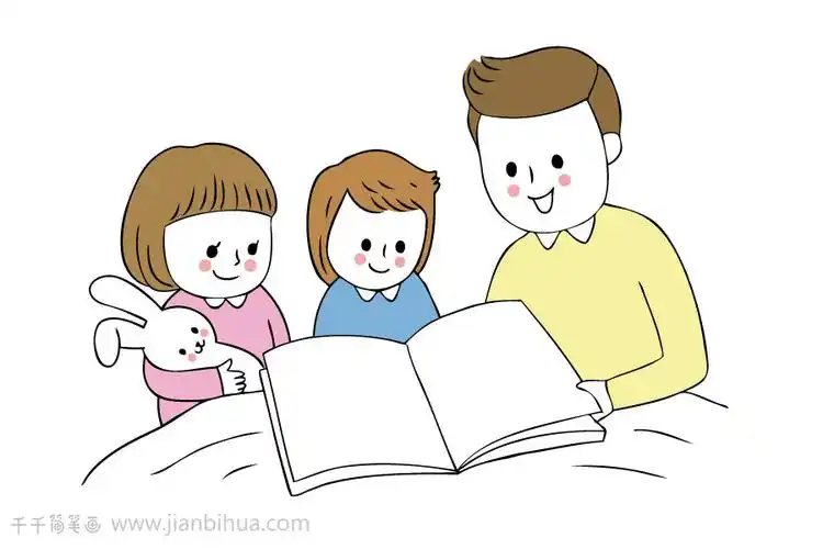 给孩子讲故事的爸爸简笔画