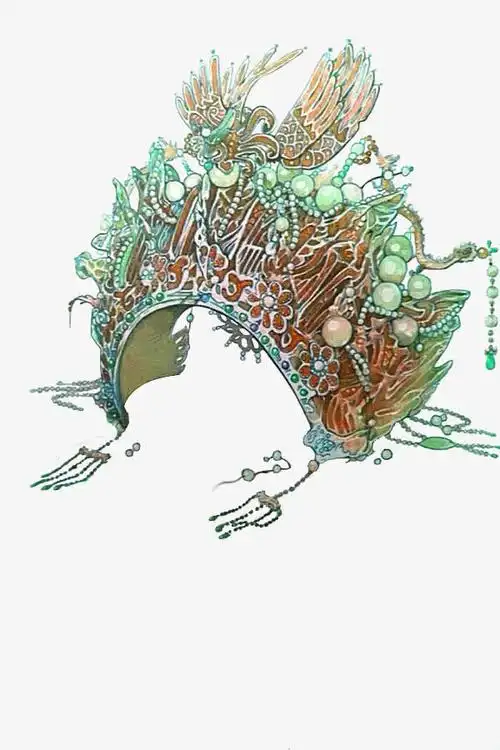 绿色中国风凤冠装饰图案