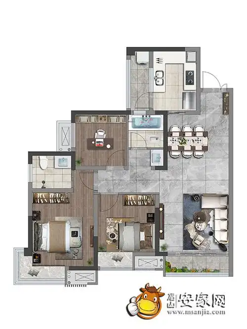 万景峰汇c5户型3室2厅2卫89m05户型图-眉山安家网