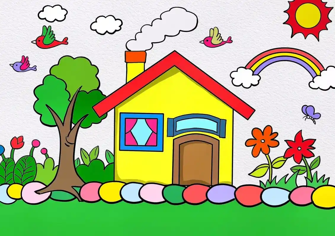 美丽的家园风景如画 #小学生绘画 #我的 - 抖音