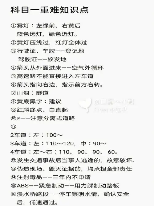 科目一重点难点知识总结60