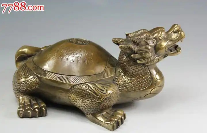 仿古做旧纯铜龙龟招财镇宅风水摆件25cm