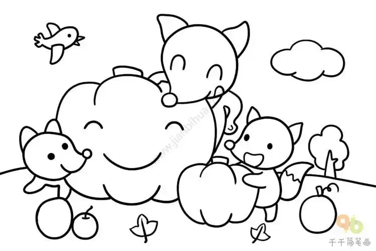 动物收获的喜悦简笔画