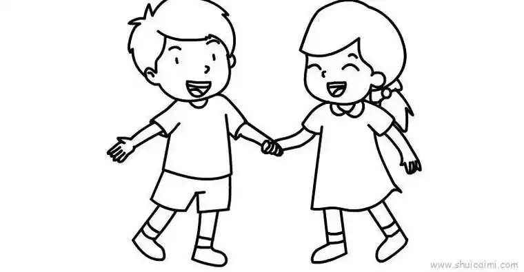 两个小朋友手牵手儿童画怎么画两个小朋友手牵手简笔画顺序