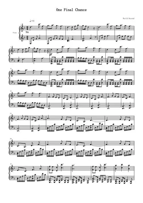【心灵终结】 one final chance钢琴谱-c调-虫虫钢琴