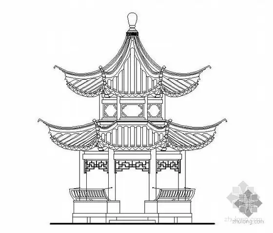 该设计为三个中式古典亭子的做法,内容包括:平面图,立面图,以及一些