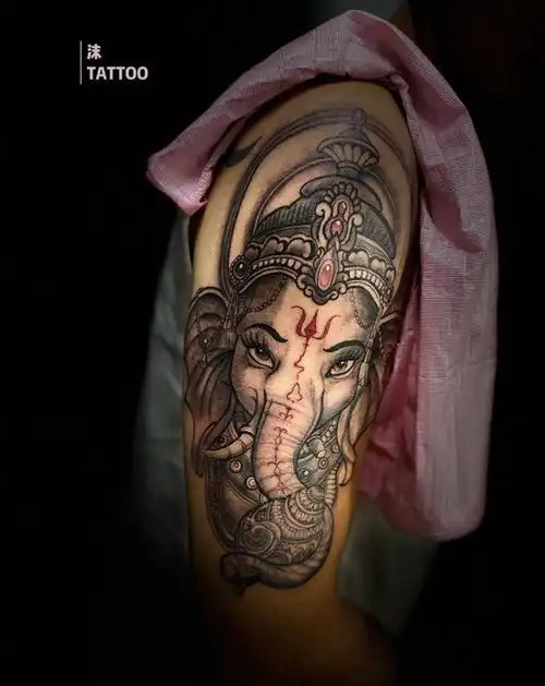 象神纹身图片_手臂点刺纹身图案