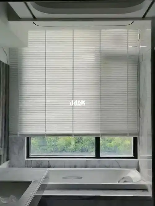 卫生间窗帘案例分享:电动布百叶帘(防水的噢)项目地址:佛山华仕半山