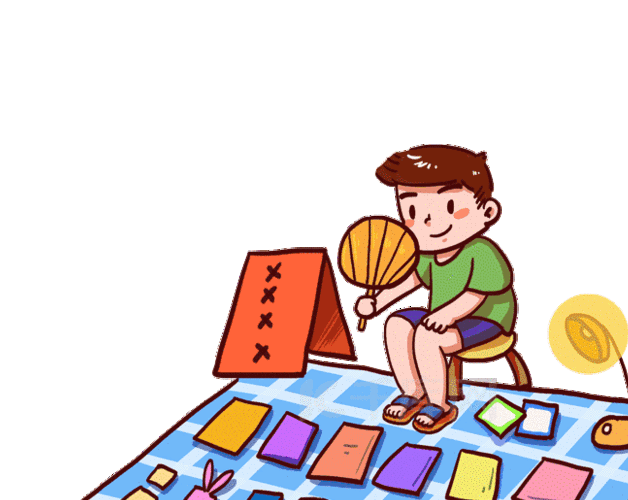 手绘地摊小哥夜市摆摊摇扇表情包