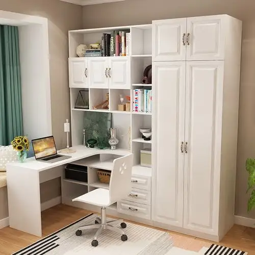 简约转角书架电脑桌台式家用带书桌书柜一体衣柜组合连体柜办公桌