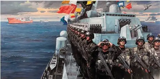 李如 亚丁湾护航 油画