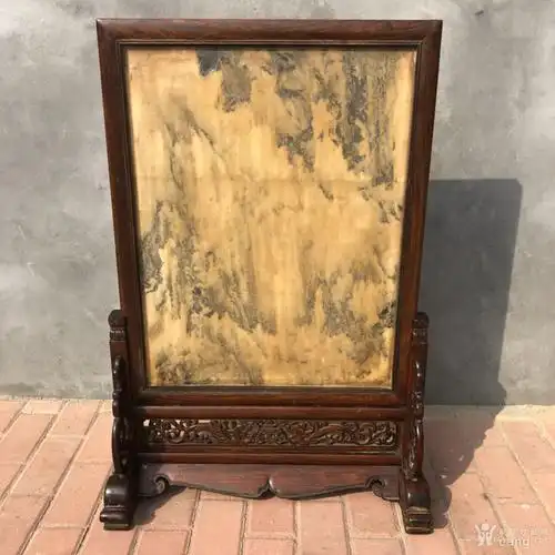 清代传世黄花梨云母石屏风活拆活拿底座屏风摆件老家具