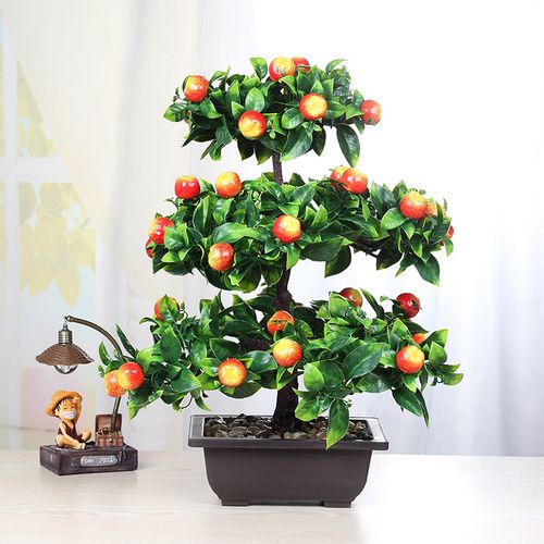 盆栽绿植塑料假花发财树盆景苹果橘子桃子客厅摆件 大号苹果盆景套装